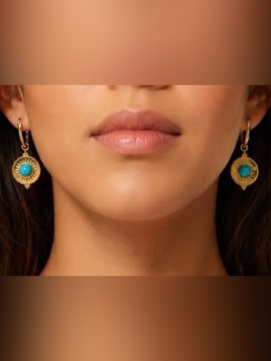 Eternity Jewelry Jewelry - Gold Hoop Drop Earrings with Turquoise Center